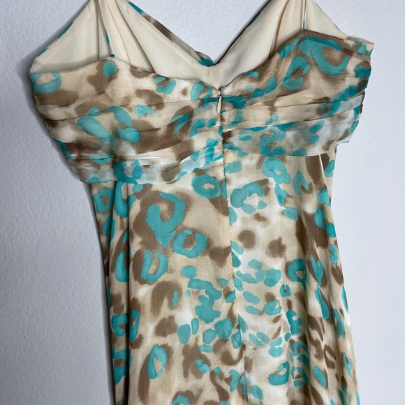 Milly Leopard Silk Turquoise Blue Beige Spaghetti Strap Slip Dress 8 Romantic - Picture 3 of 8